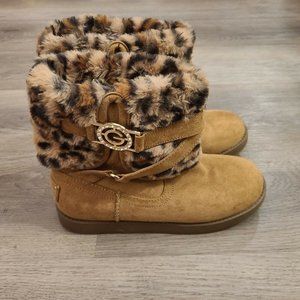 G by Guess Gallio Cheetah Faux Fur Slip On Ankle Boots Size 7M 7